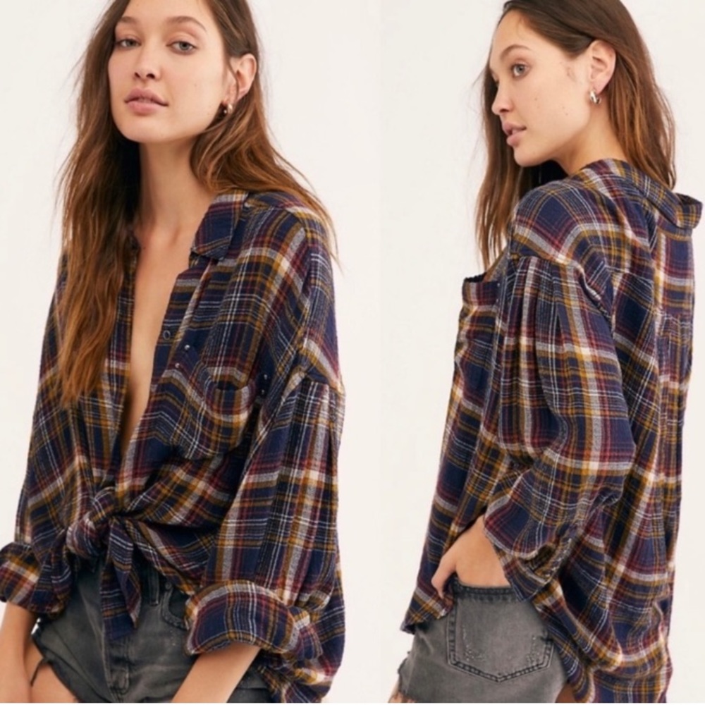 Free People Hidden Valley Plaid Button Front Shirt We The Free - Picture 12 of 16